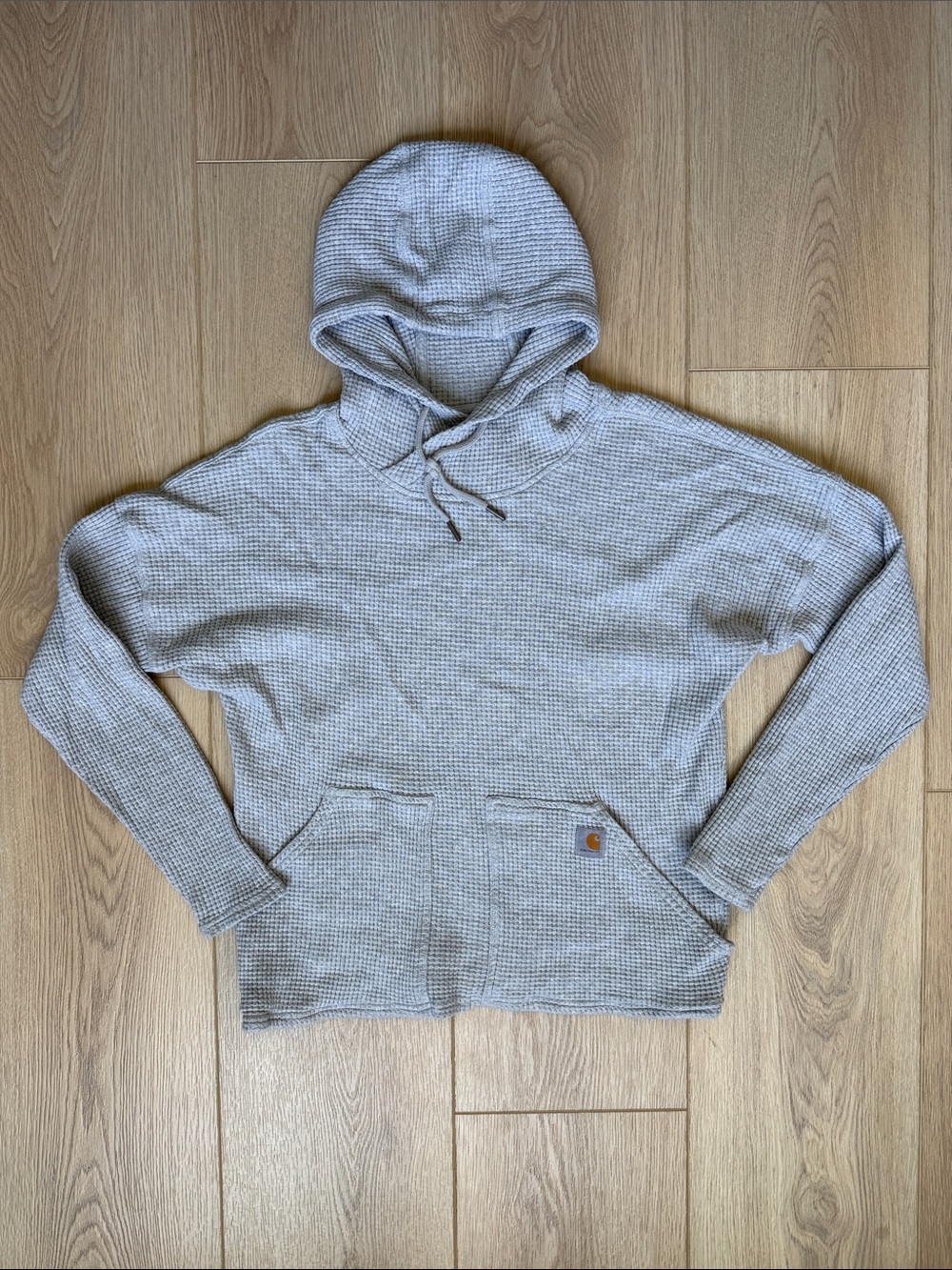 Waffle Knit Thermal Hoodie Carhartt Heather Gray Relaxed Fit Pullover Sweatshirt